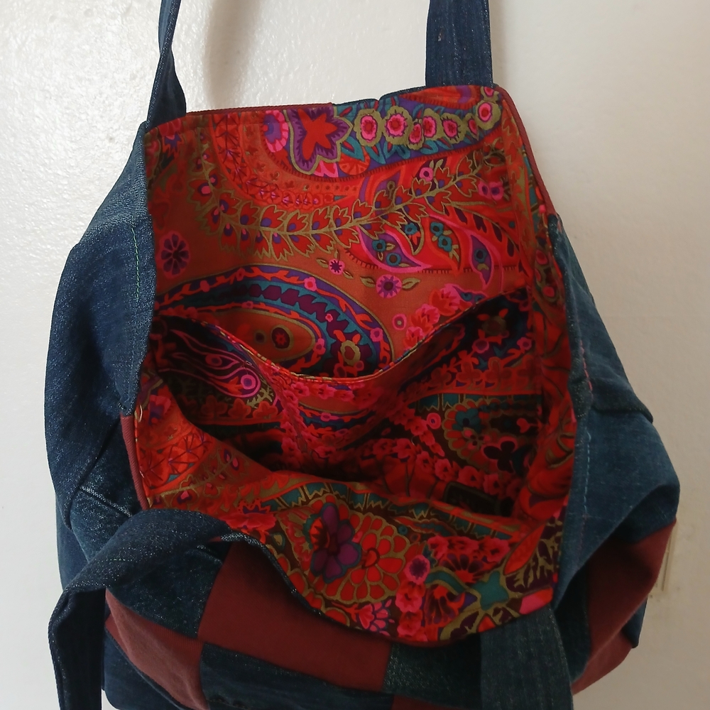 Levi's Denim And Red Patchwork Tote - image 2
